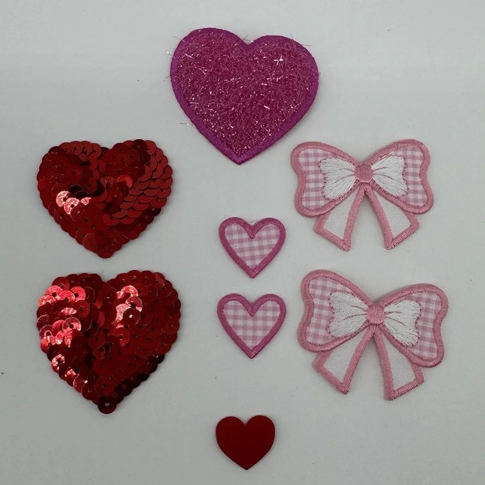 Coquette Valentine Heart Bow Iron On Patch Lot Pink Red Sequin Kawaii Y2K